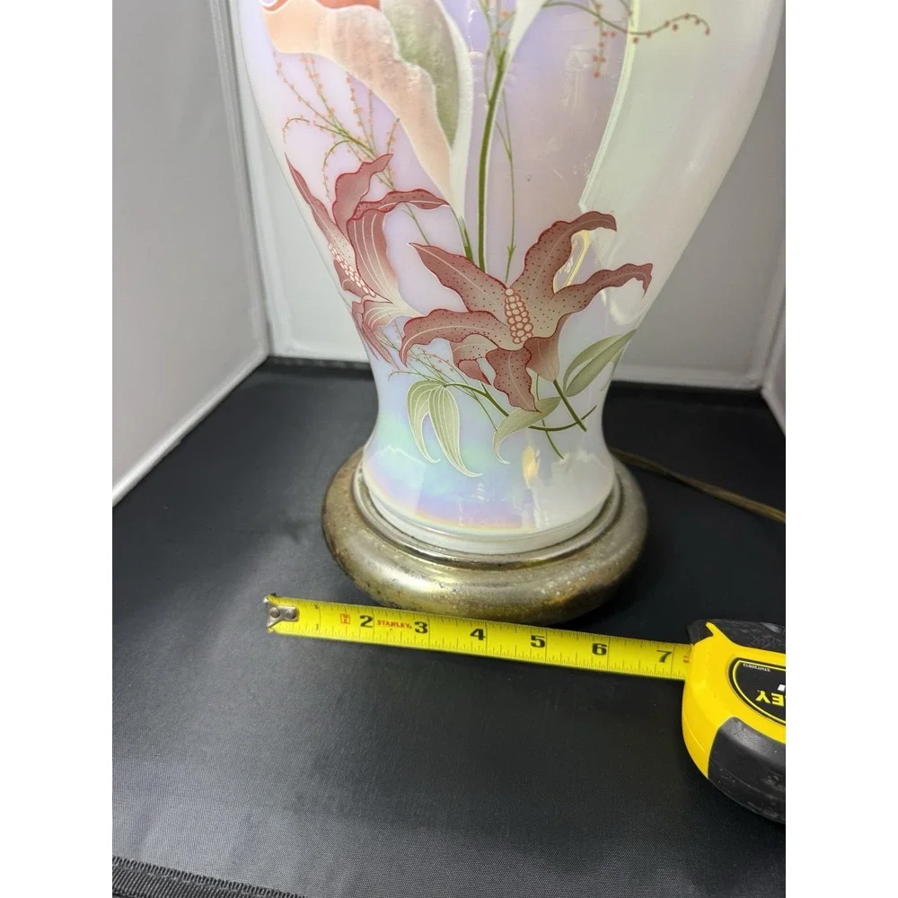 Vintage 80s large chinoiserie Floral Table‎ Lamp ginger jar Hollywood Regency